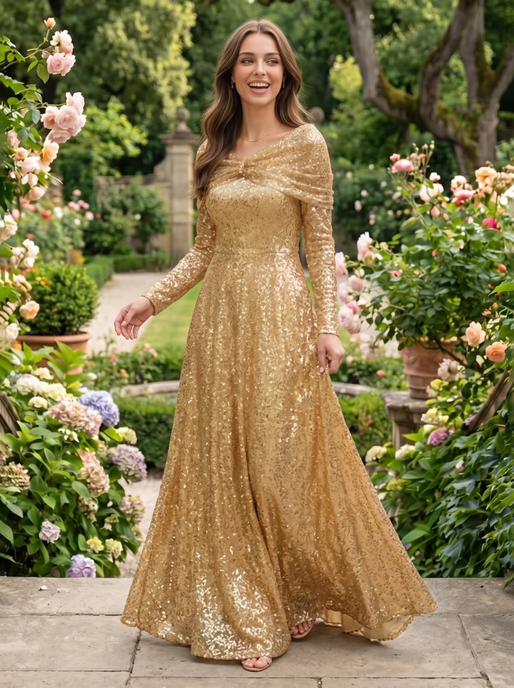Sequin A Line Off the Shoulder Pleats Ruched Formal Dresses