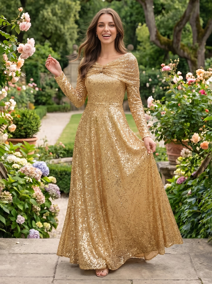 Sequin A Line Off the Shoulder Pleats Ruched Formal Dresses
