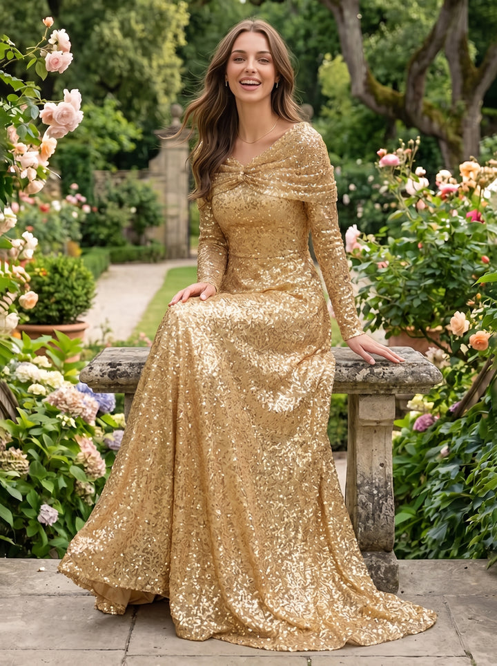 Sequin A Line Off the Shoulder Pleats Ruched Formal Dresses