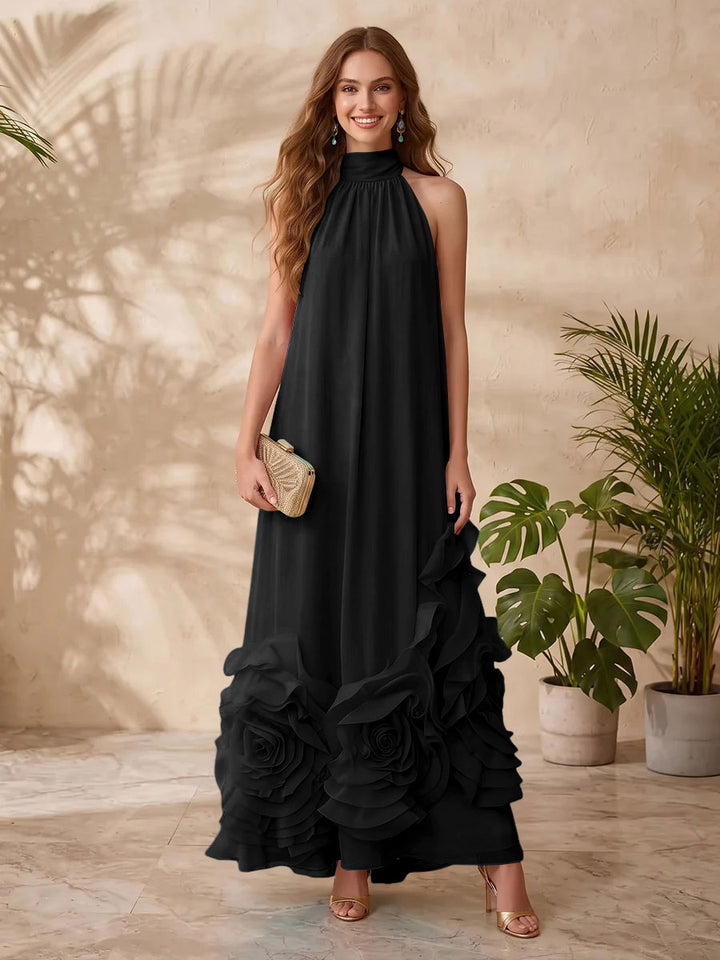 Chiffon A Line Halter Floral Formal Dresses