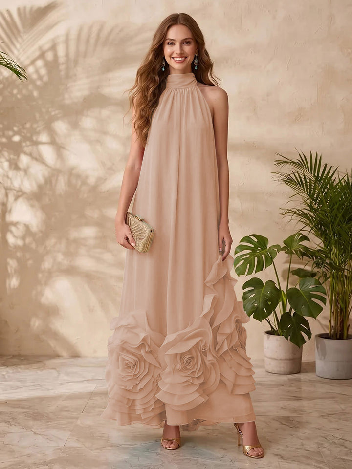 Chiffon A Line Halter Floral Formal Dresses