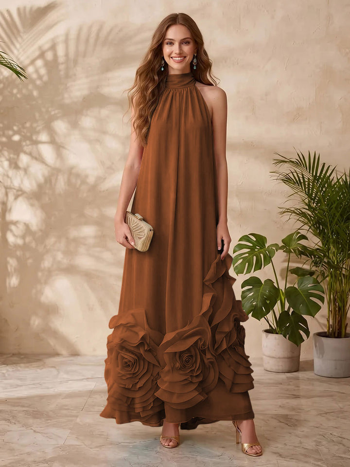 Chiffon A Line Halter Floral Formal Dresses