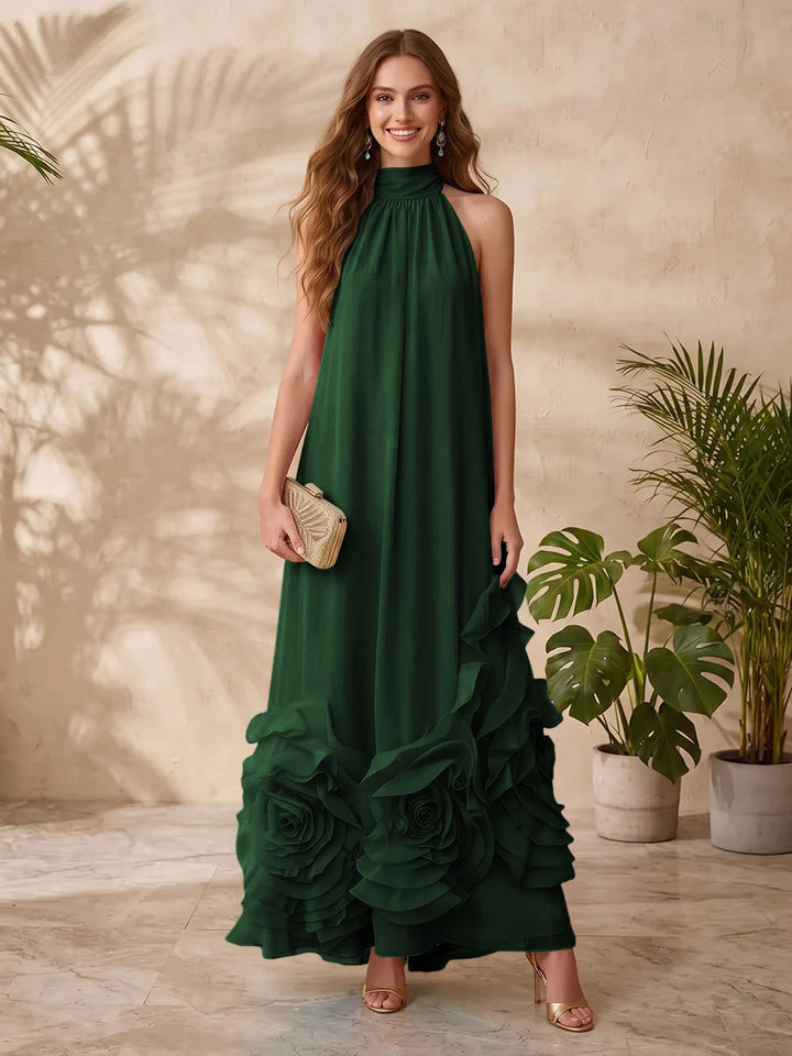 Chiffon A Line Halter Floral Formal Dresses