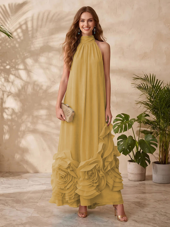 Chiffon A Line Halter Floral Formal Dresses