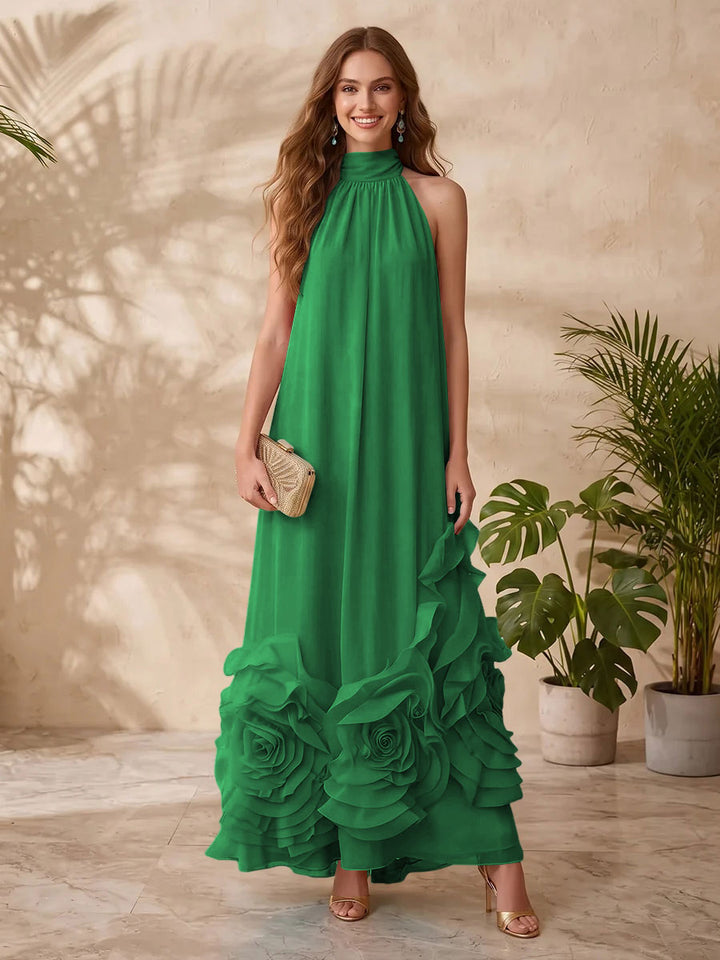 Chiffon A Line Halter Floral Formal Dresses