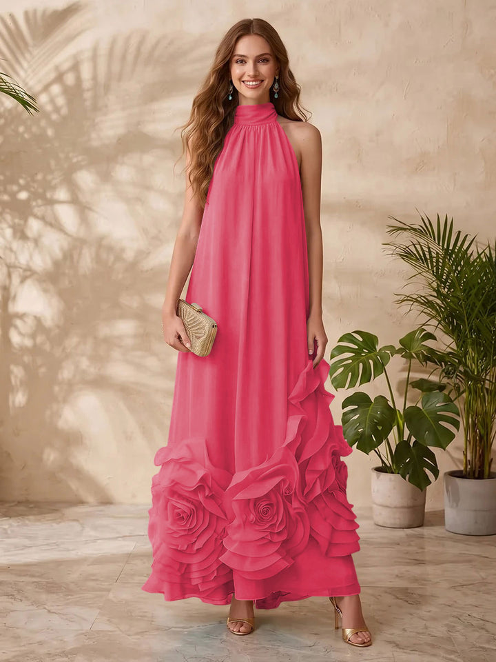 Chiffon A Line Halter Floral Formal Dresses
