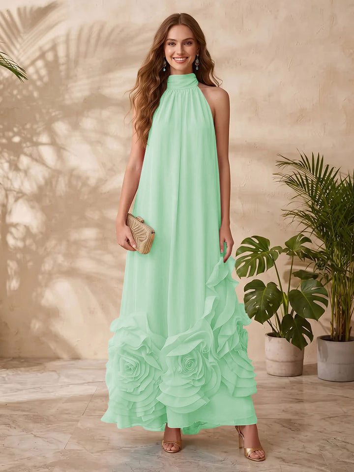 Chiffon A Line Halter Floral Formal Dresses