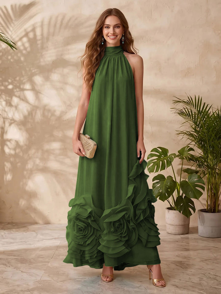 Chiffon A Line Halter Floral Formal Dresses