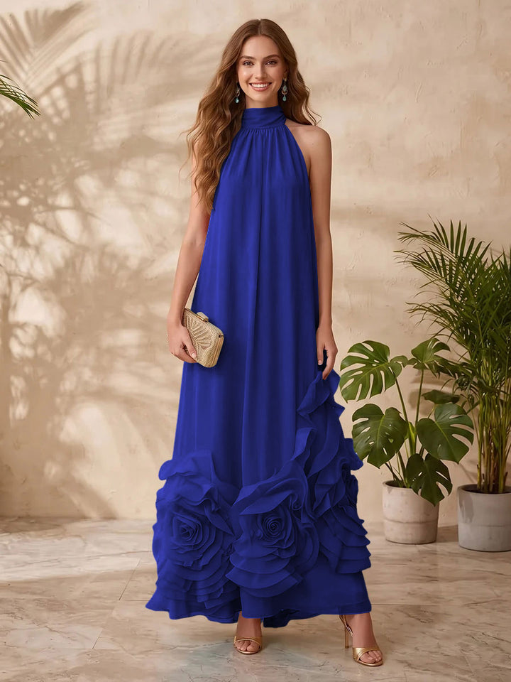 Chiffon A Line Halter Floral Formal Dresses