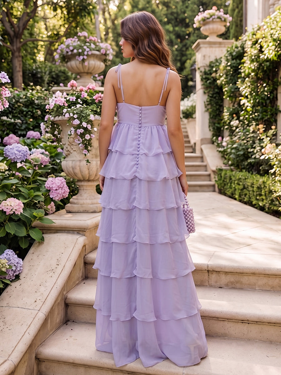 Chiffon A Line Spaghetti Straps 3D Flowers Formal Dresses