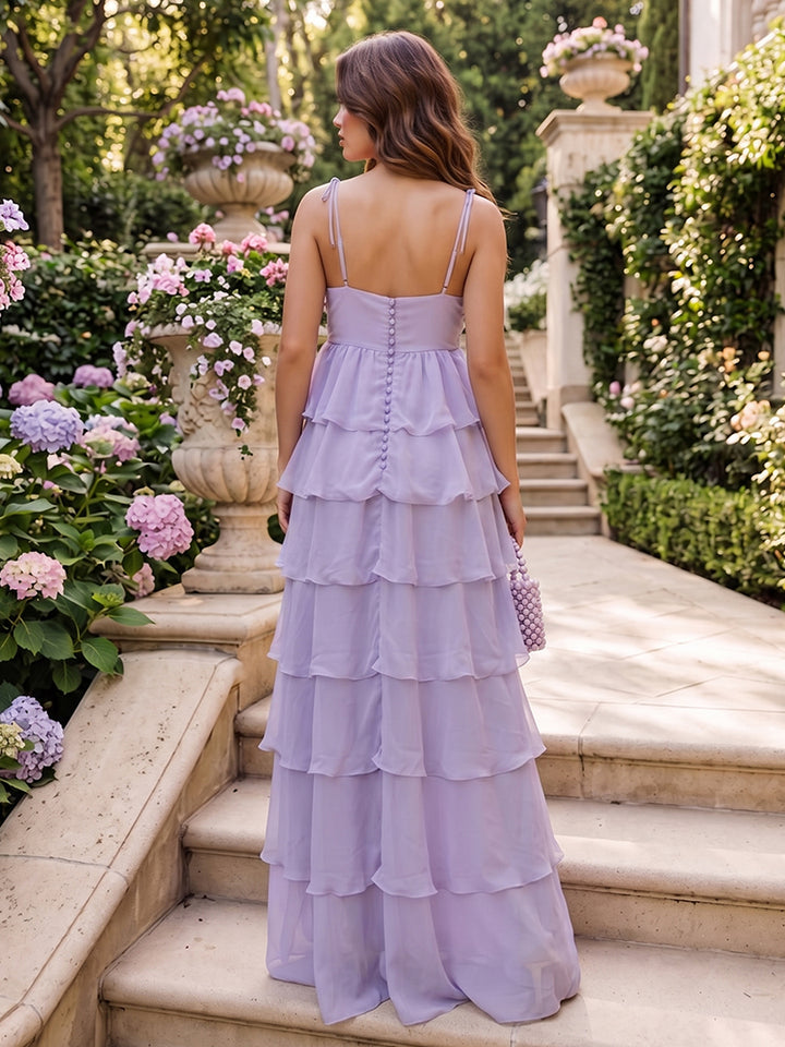 Chiffon A Line Spaghetti Straps 3D Flowers Formal Dresses