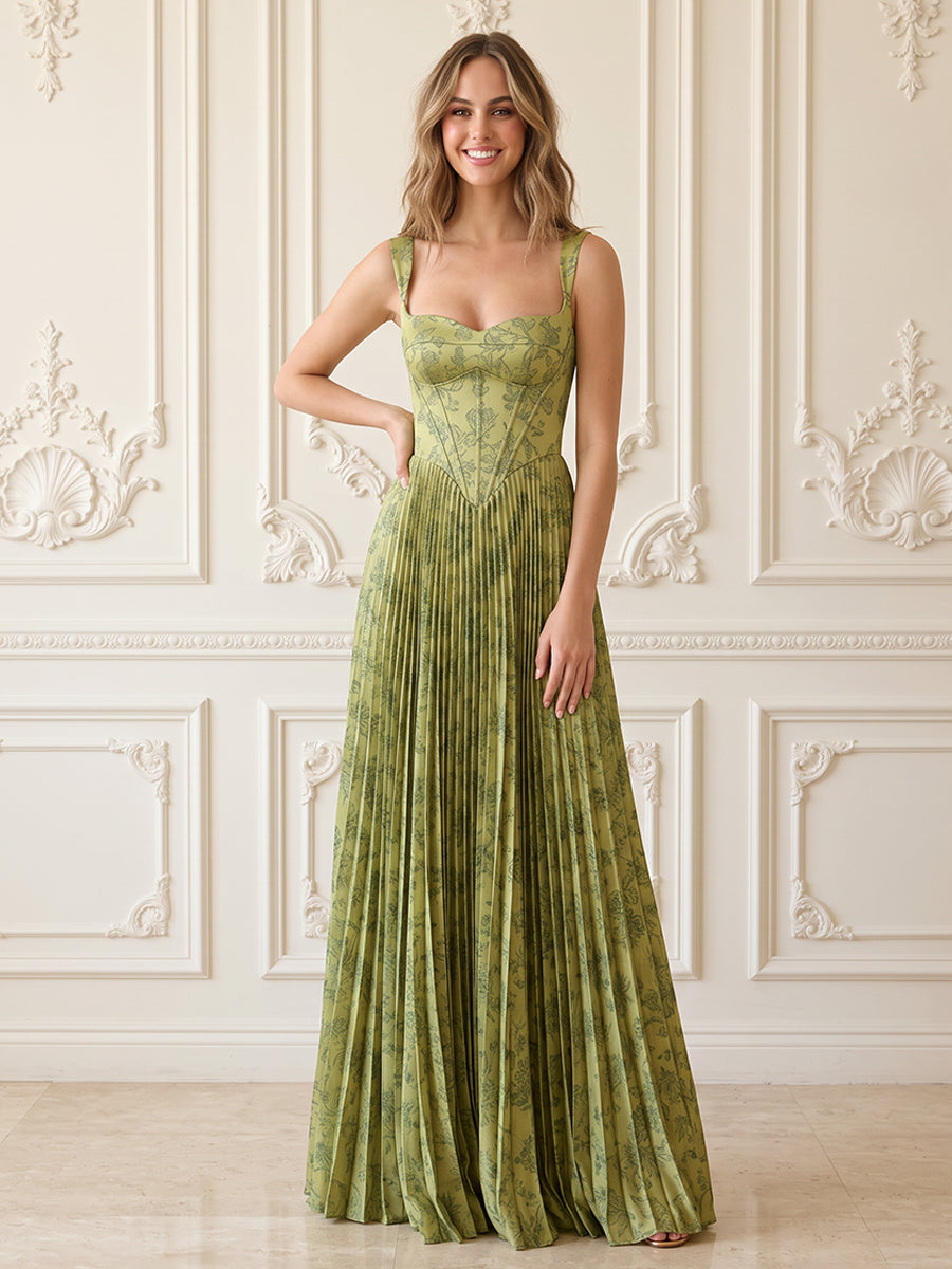 Satin A Line Spaghetti Straps Pleats Sweetheart Formal Dresses