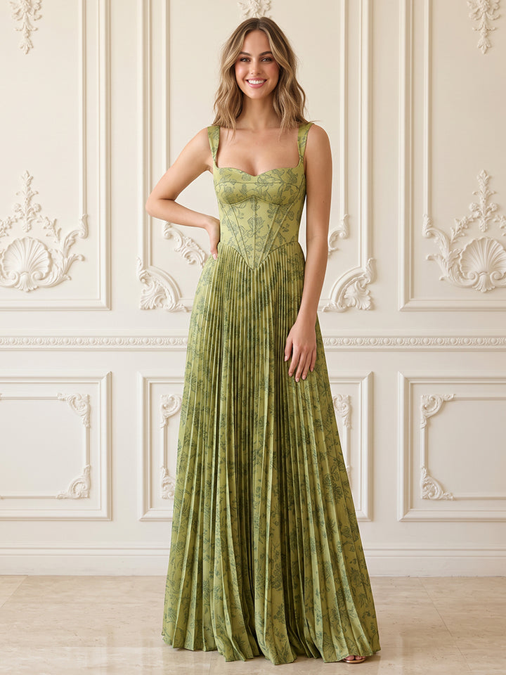 Satin A Line Spaghetti Straps Pleats Sweetheart Formal Dresses