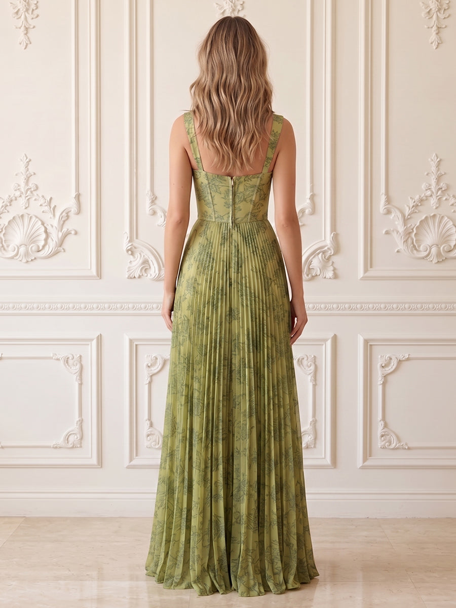 Satin A Line Spaghetti Straps Pleats Sweetheart Formal Dresses