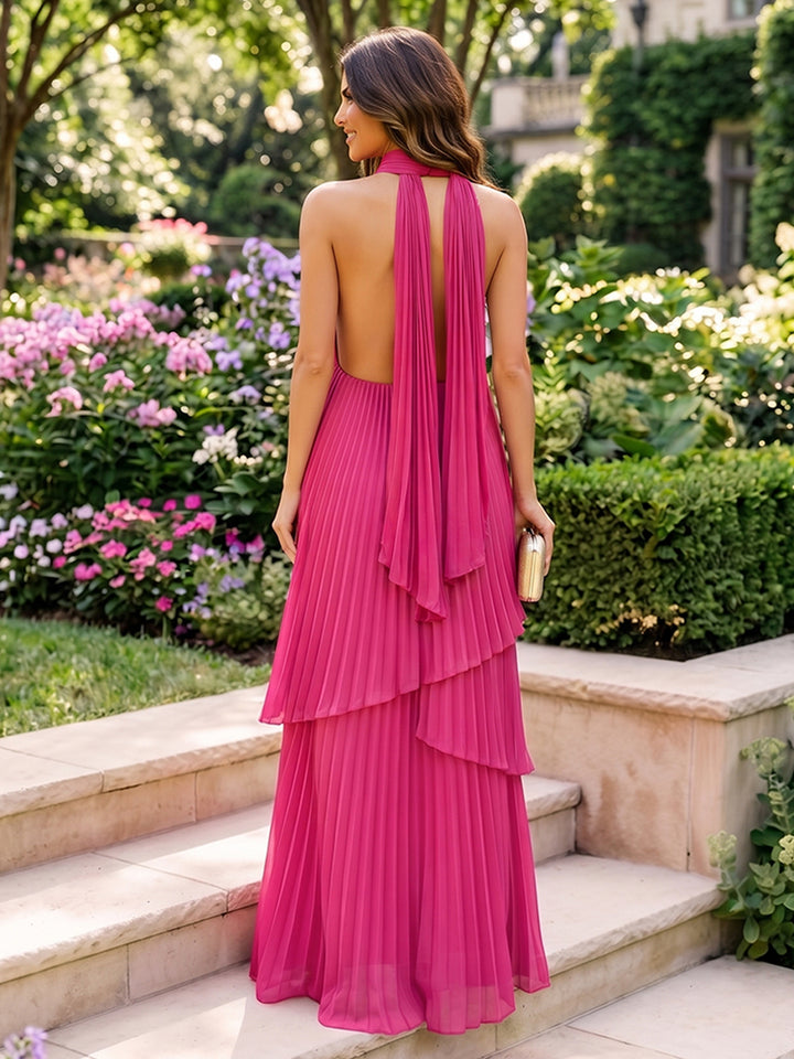 Chiffon A Line Halter Pleats Scarf Formal Dresses