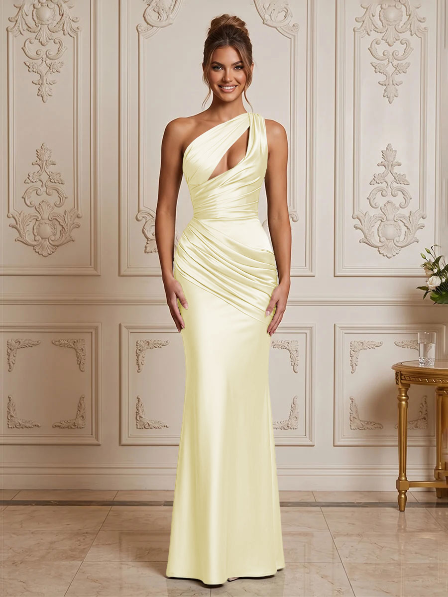 Satin Mermaid One Shoulder Ruched  Formal Dresses