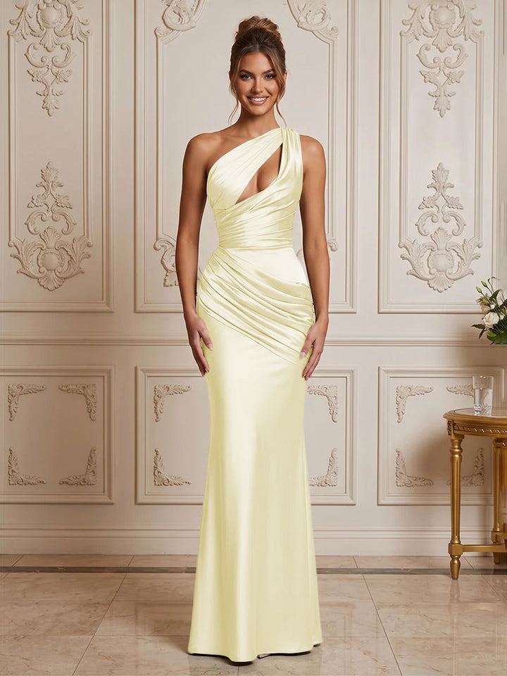 Satin Mermaid One Shoulder Ruched  Formal Dresses