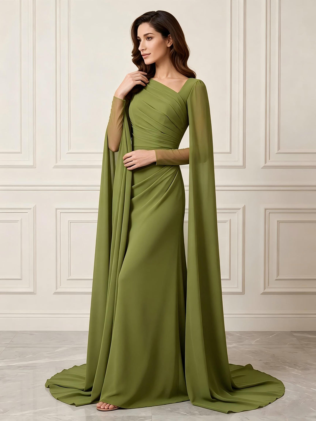 Chiffon Sheath One Shoulder Ruched Waist Formal Dresses
