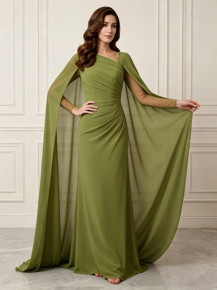Chiffon Sheath One Shoulder Ruched Waist Formal Dresses