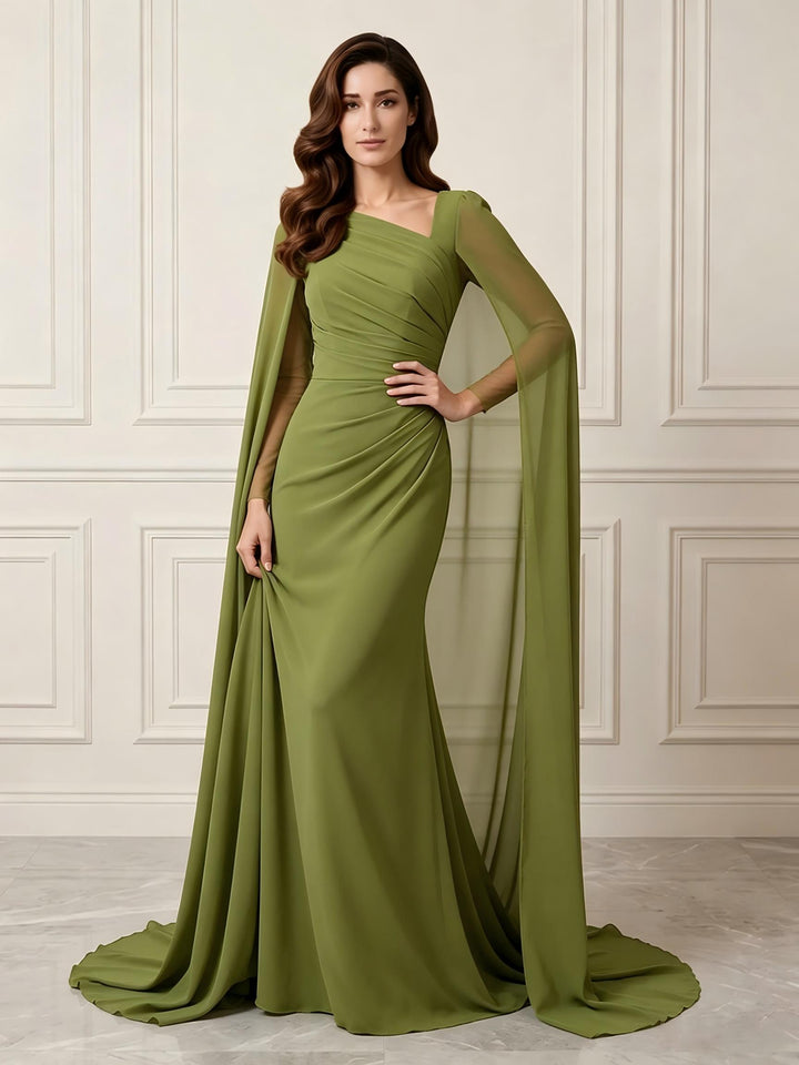 Chiffon Sheath One Shoulder Ruched Waist Formal Dresses