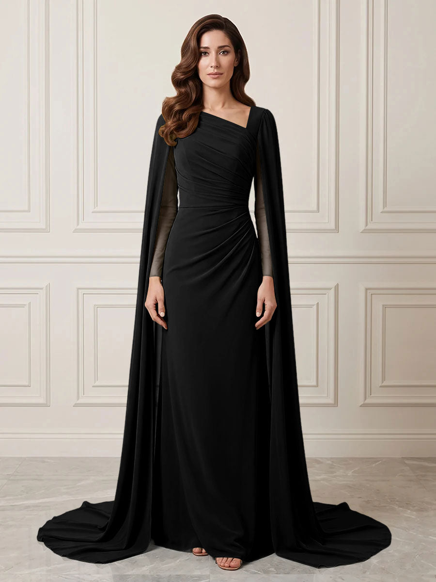 Chiffon Sheath One Shoulder Ruched Waist Formal Dresses
