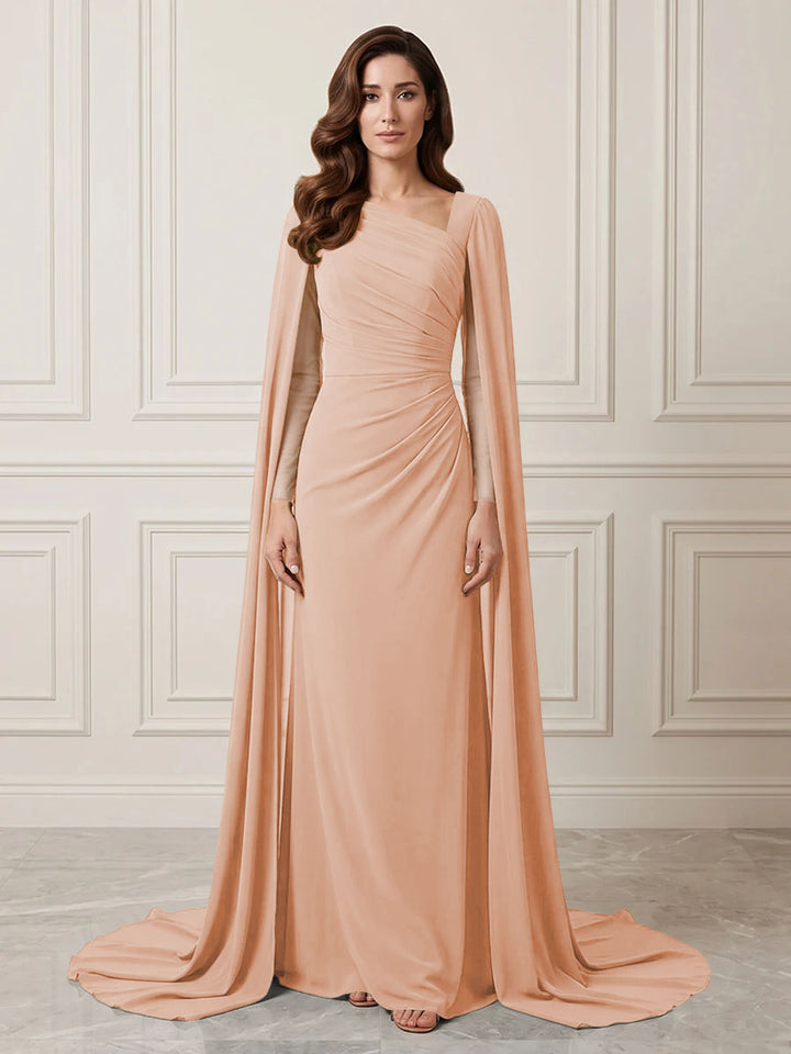 Chiffon Sheath One Shoulder Ruched Waist Formal Dresses
