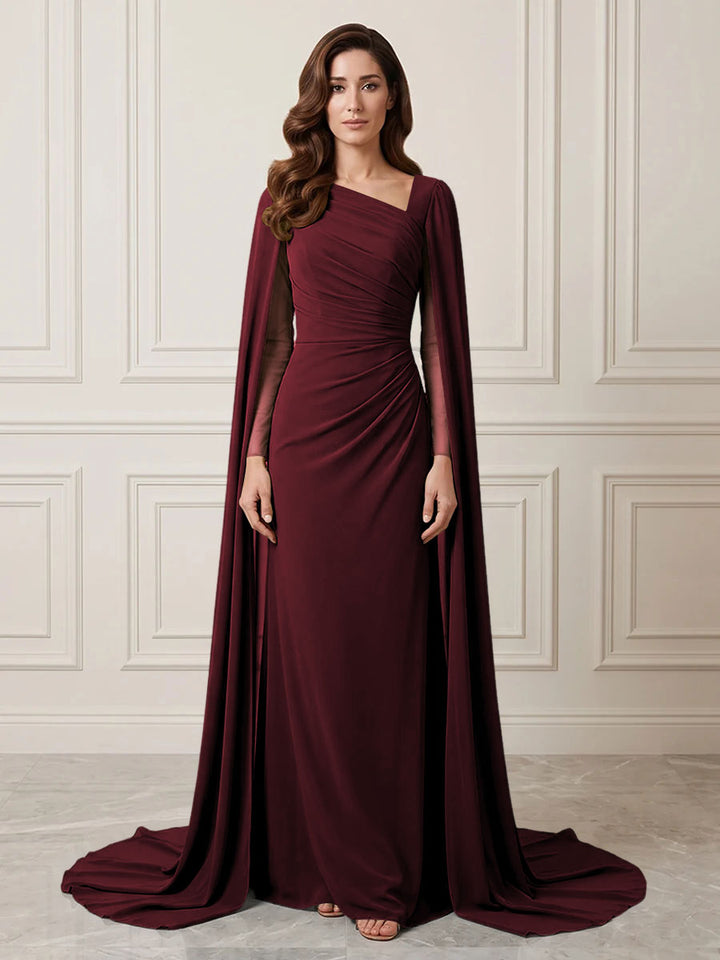 Chiffon Sheath One Shoulder Ruched Waist Formal Dresses