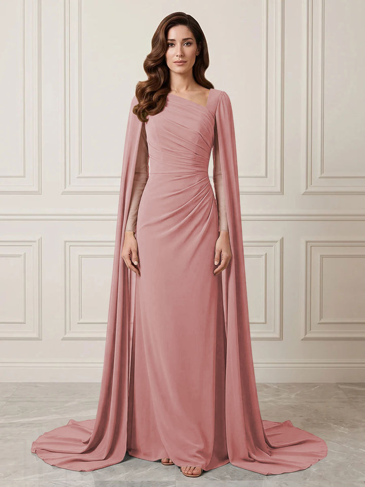 Chiffon Sheath One Shoulder Ruched Waist Formal Dresses