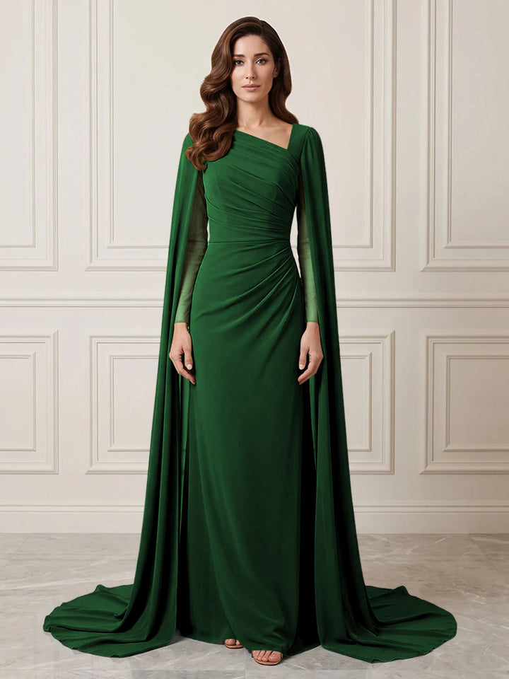 Chiffon Sheath One Shoulder Ruched Waist Formal Dresses
