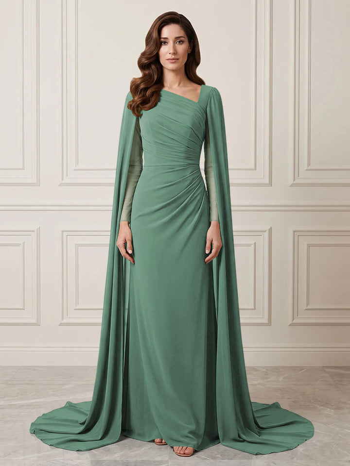 Chiffon Sheath One Shoulder Ruched Waist Formal Dresses
