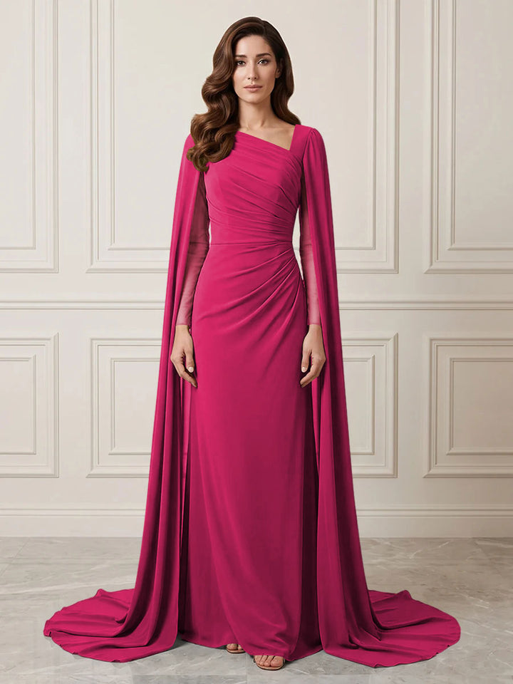 Chiffon Sheath One Shoulder Ruched Waist Formal Dresses