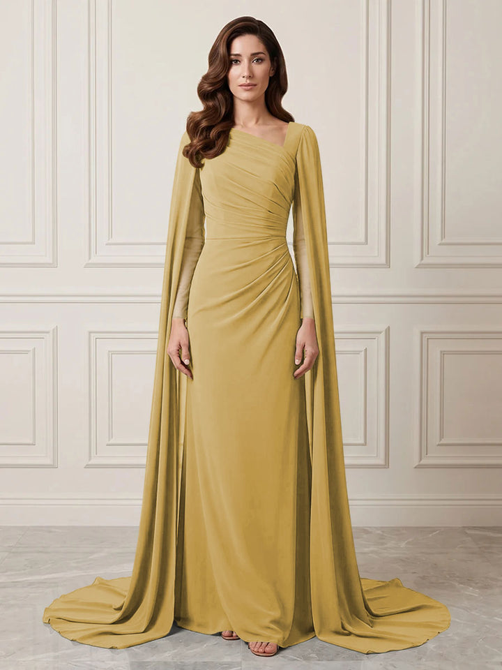 Chiffon Sheath One Shoulder Ruched Waist Formal Dresses