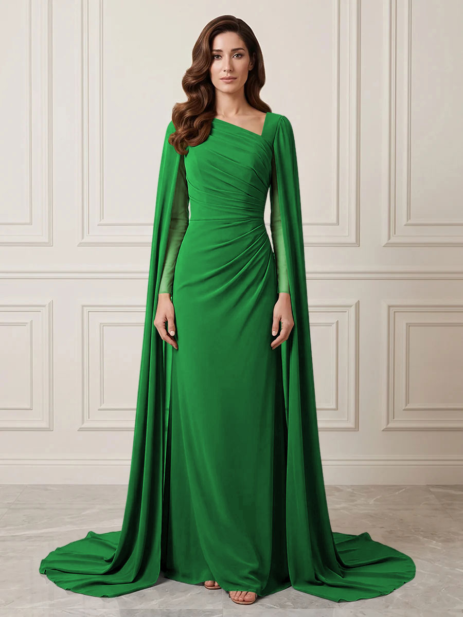 Chiffon Sheath One Shoulder Ruched Waist Formal Dresses