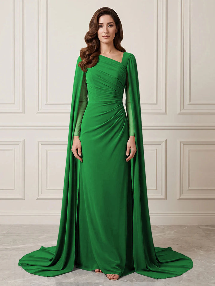 Chiffon Sheath One Shoulder Ruched Waist Formal Dresses