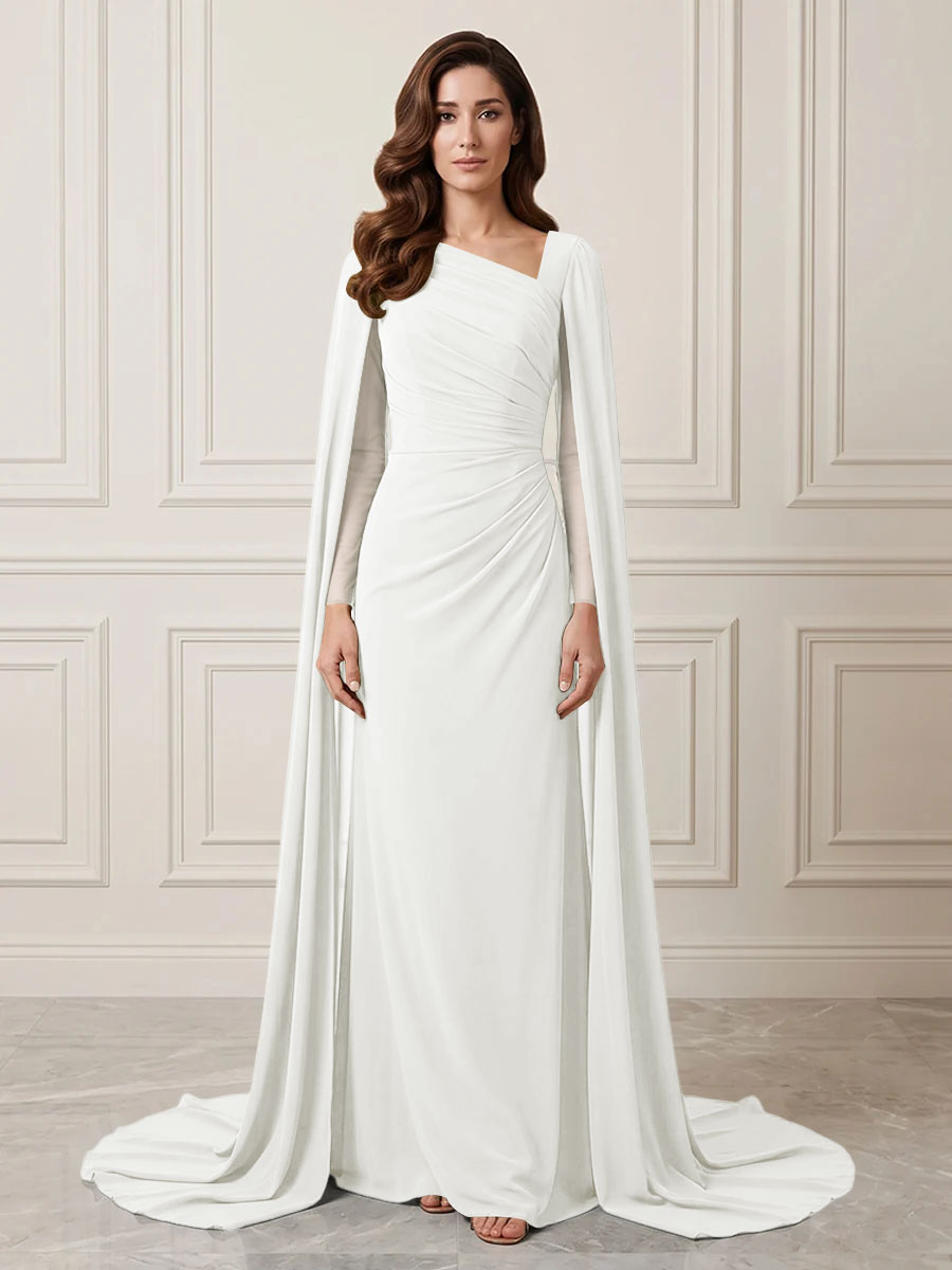 Chiffon Sheath One Shoulder Ruched Waist Formal Dresses