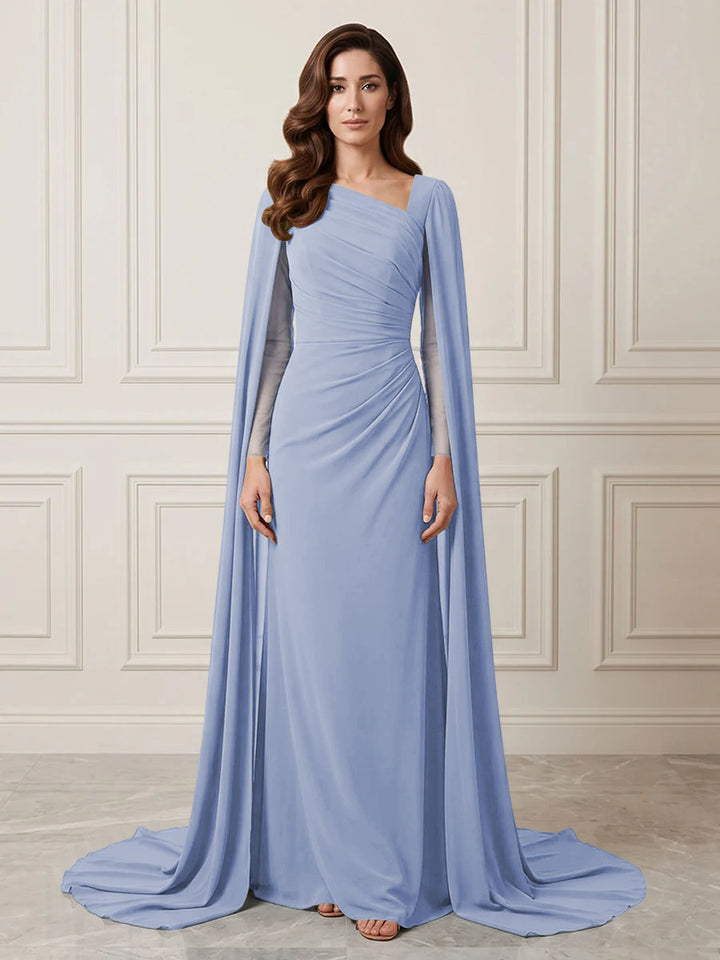Chiffon Sheath One Shoulder Ruched Waist Formal Dresses
