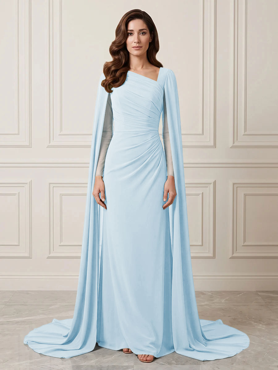 Chiffon Sheath One Shoulder Ruched Waist Formal Dresses