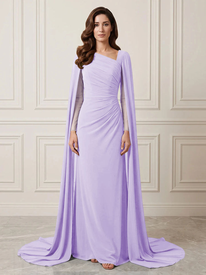 Chiffon Sheath One Shoulder Ruched Waist Formal Dresses