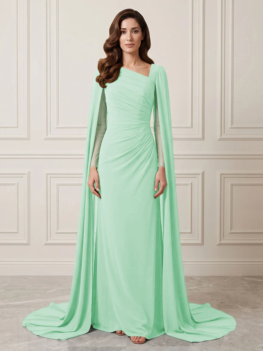 Chiffon Sheath One Shoulder Ruched Waist Formal Dresses