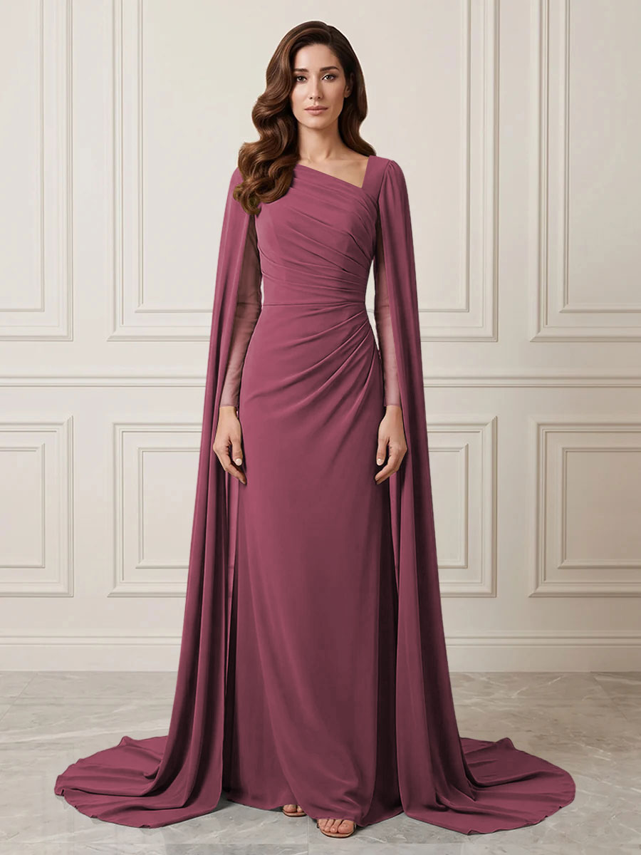 Chiffon Sheath One Shoulder Ruched Waist Formal Dresses