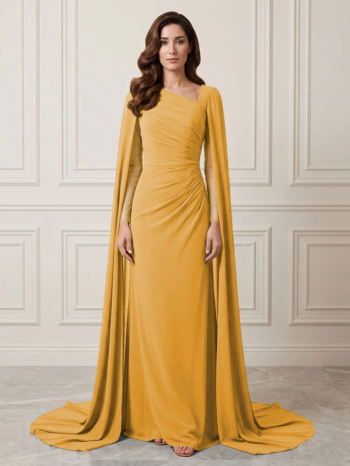 Chiffon Sheath One Shoulder Ruched Waist Formal Dresses