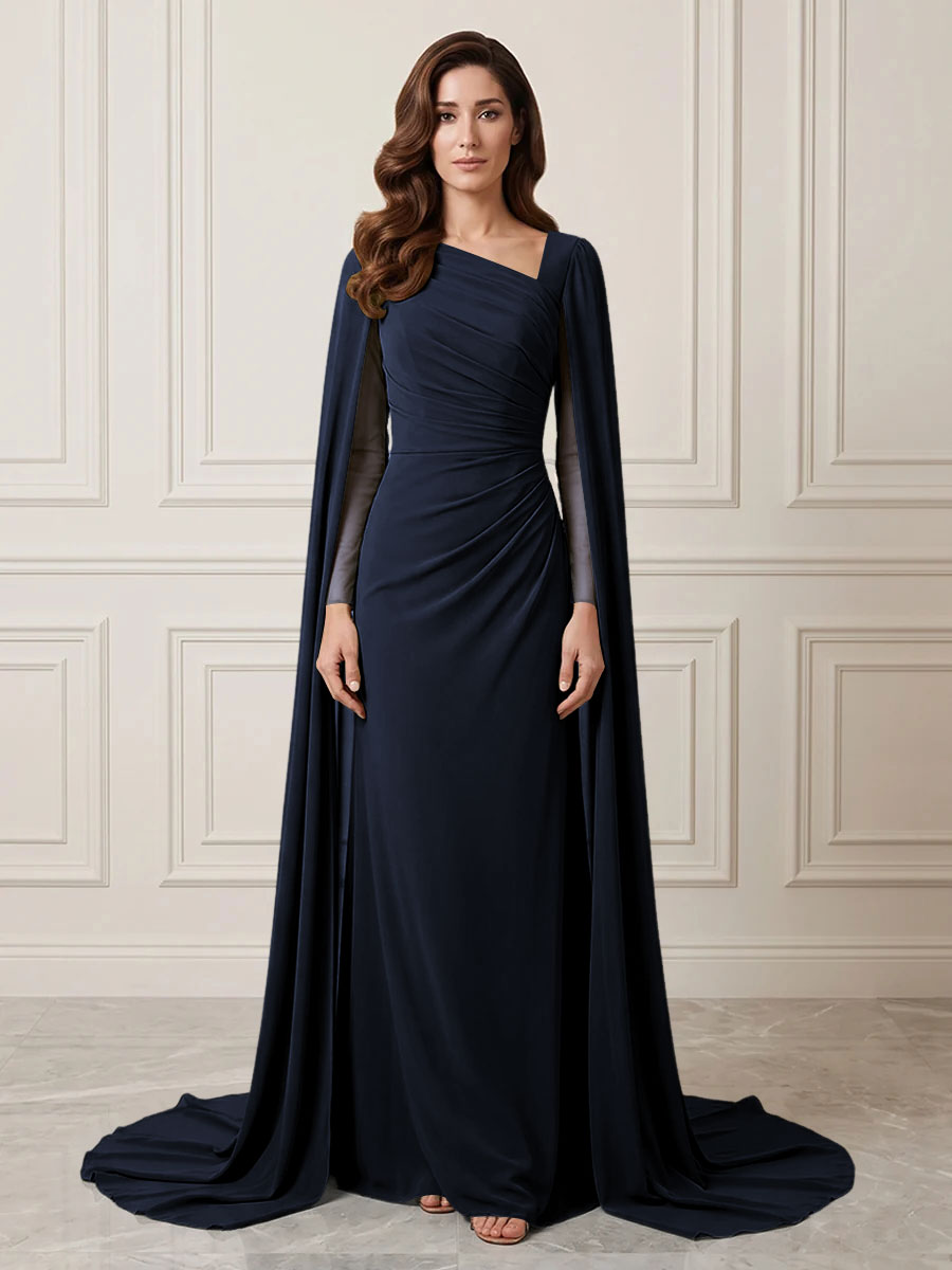 Chiffon Sheath One Shoulder Ruched Waist Formal Dresses