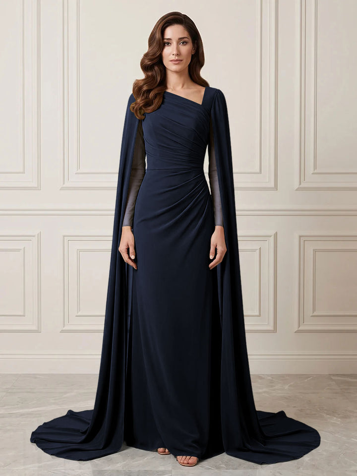 Chiffon Sheath One Shoulder Ruched Waist Formal Dresses