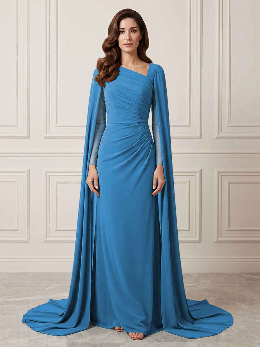 Chiffon Sheath One Shoulder Ruched Waist Formal Dresses