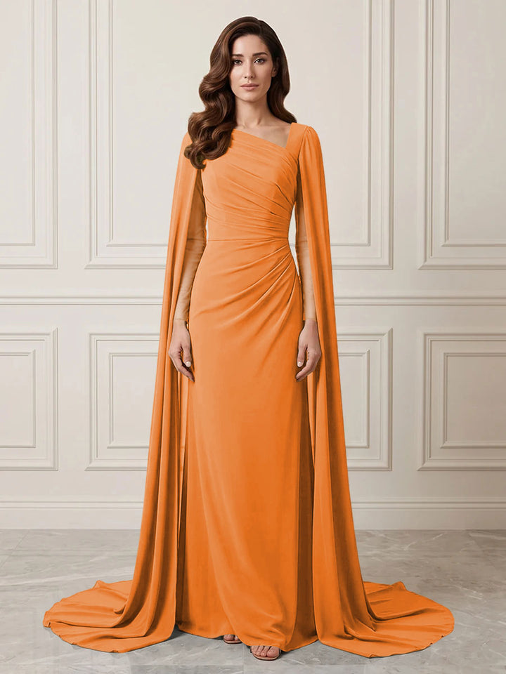 Chiffon Sheath One Shoulder Ruched Waist Formal Dresses