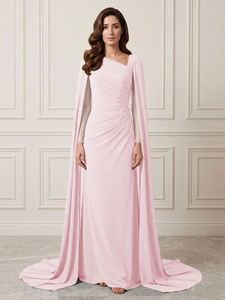 Chiffon Sheath One Shoulder Ruched Waist Formal Dresses