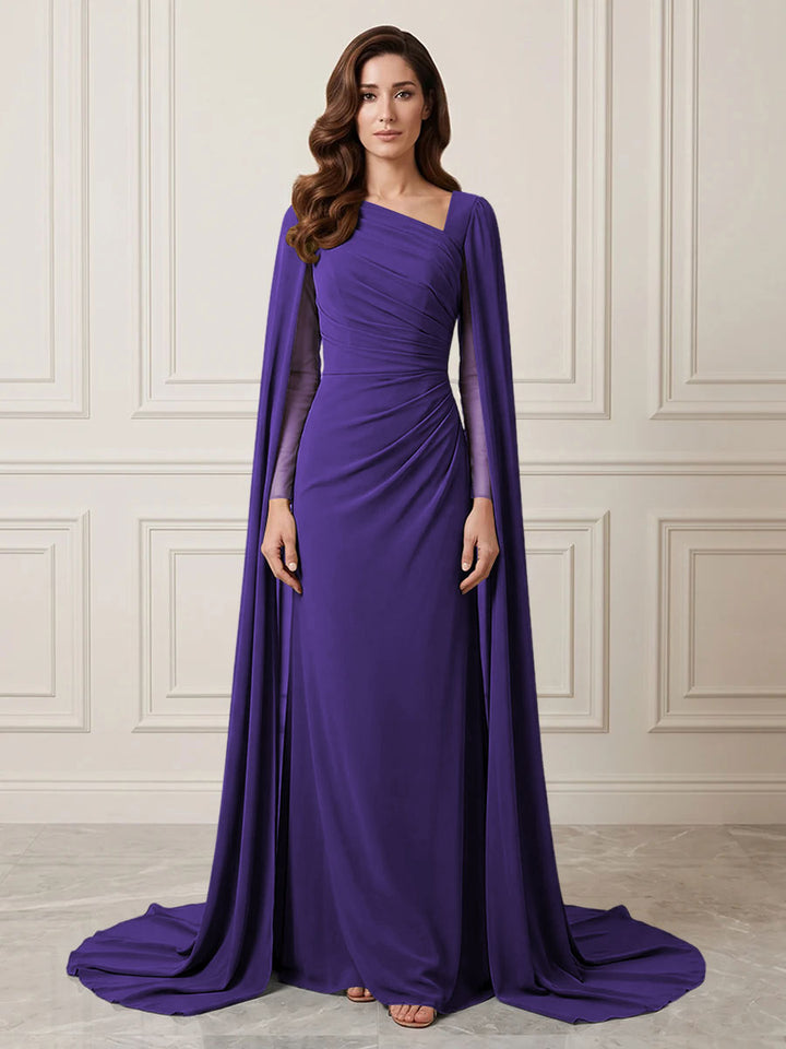 Chiffon Sheath One Shoulder Ruched Waist Formal Dresses