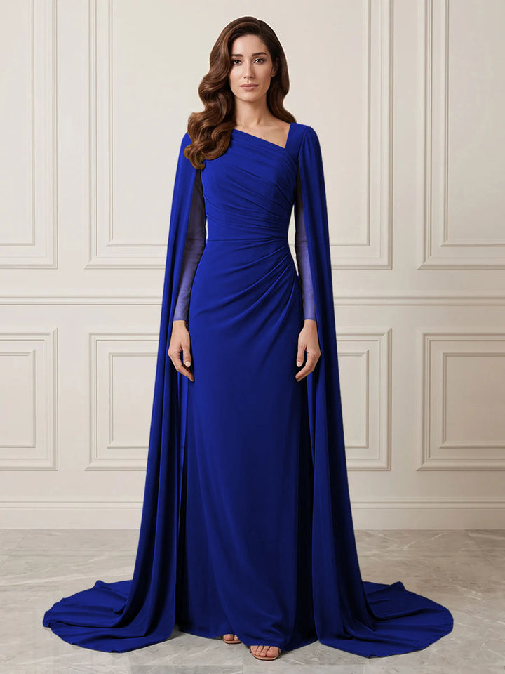 Chiffon Sheath One Shoulder Ruched Waist Formal Dresses