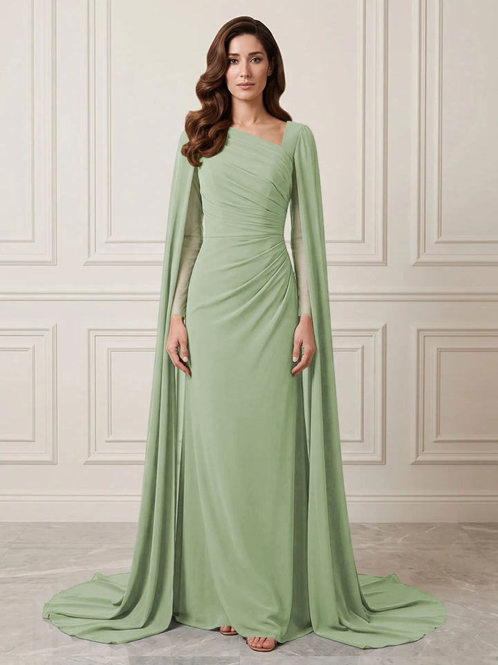 Chiffon Sheath One Shoulder Ruched Waist Formal Dresses