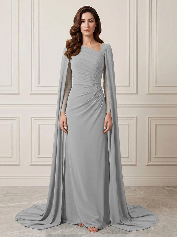 Chiffon Sheath One Shoulder Ruched Waist Formal Dresses